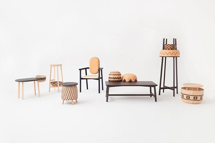 Colección Tokyo Tribal de Nendo para industry+, serie de mesas, sillas y butacas diseñados por Oki Sato. 