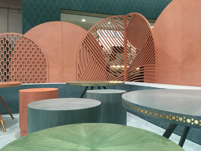 Pop Up café Jade Serenity en Alemania, diseño de Bethan Gray.
